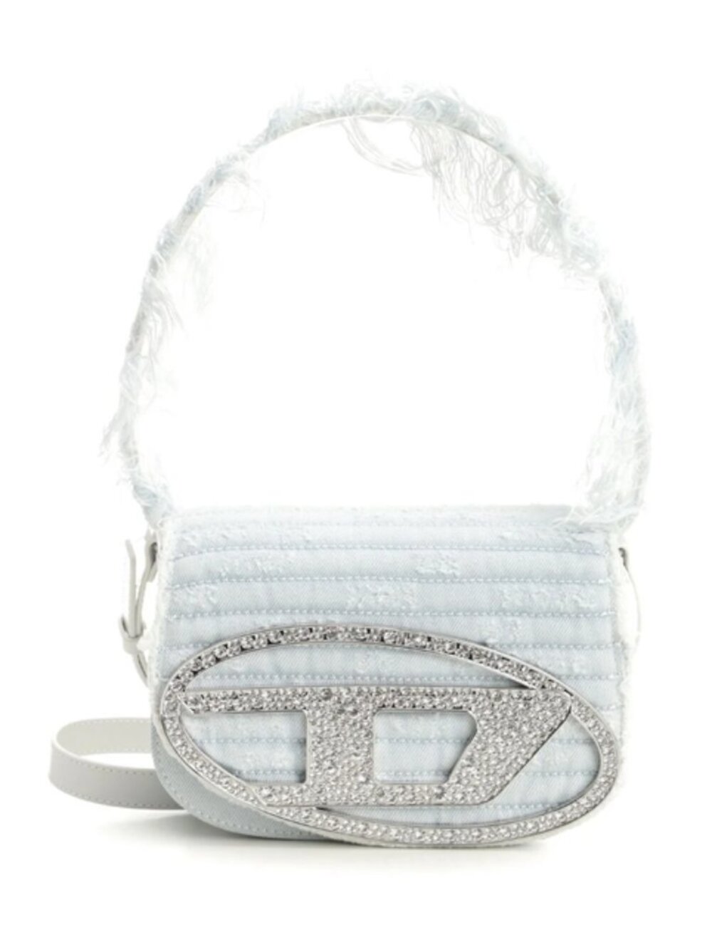 DIESEL White Logo Embellished Distressed Shoulder Bag